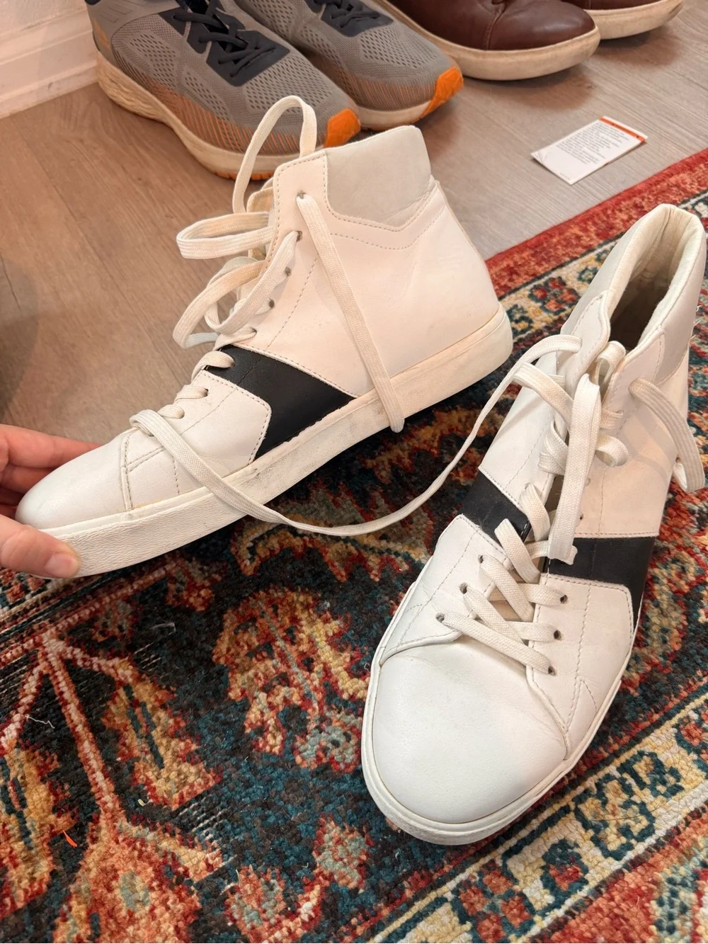 Zara White High-Top Sneakers with Black Stripe
